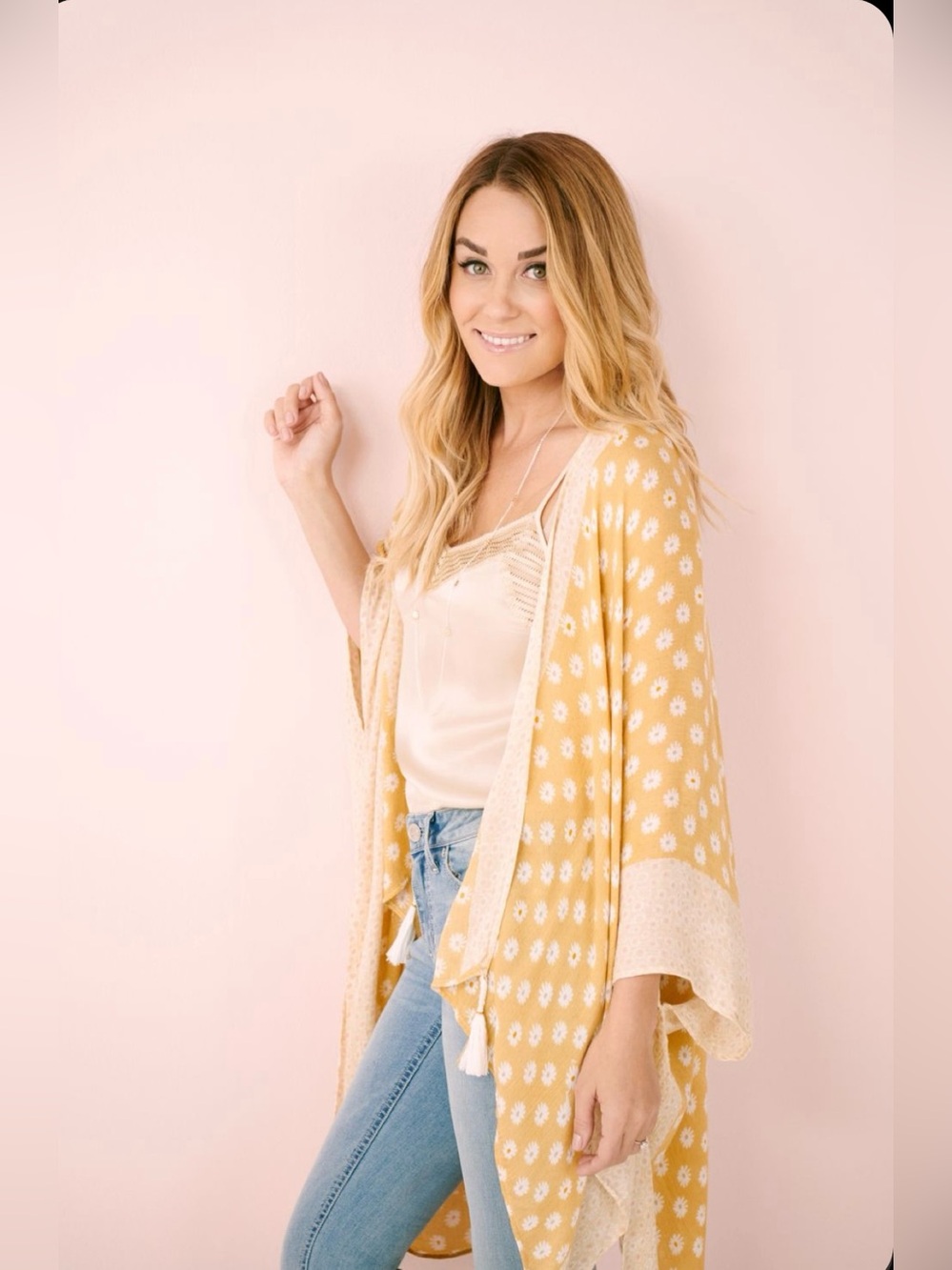 LC Lauren Conrad Yellow Floral Kimono Cardigan